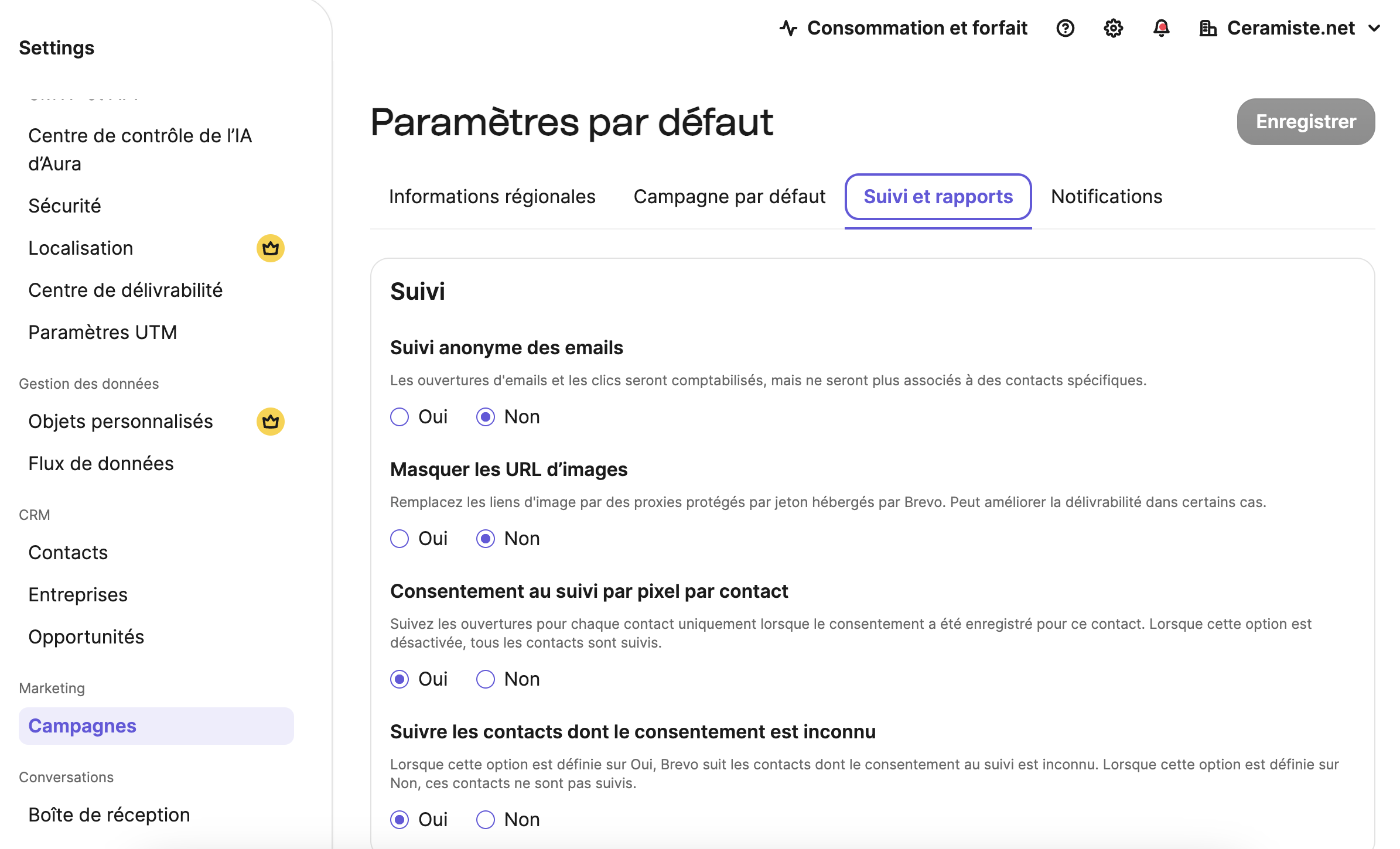 modification du suivi consentement brevo